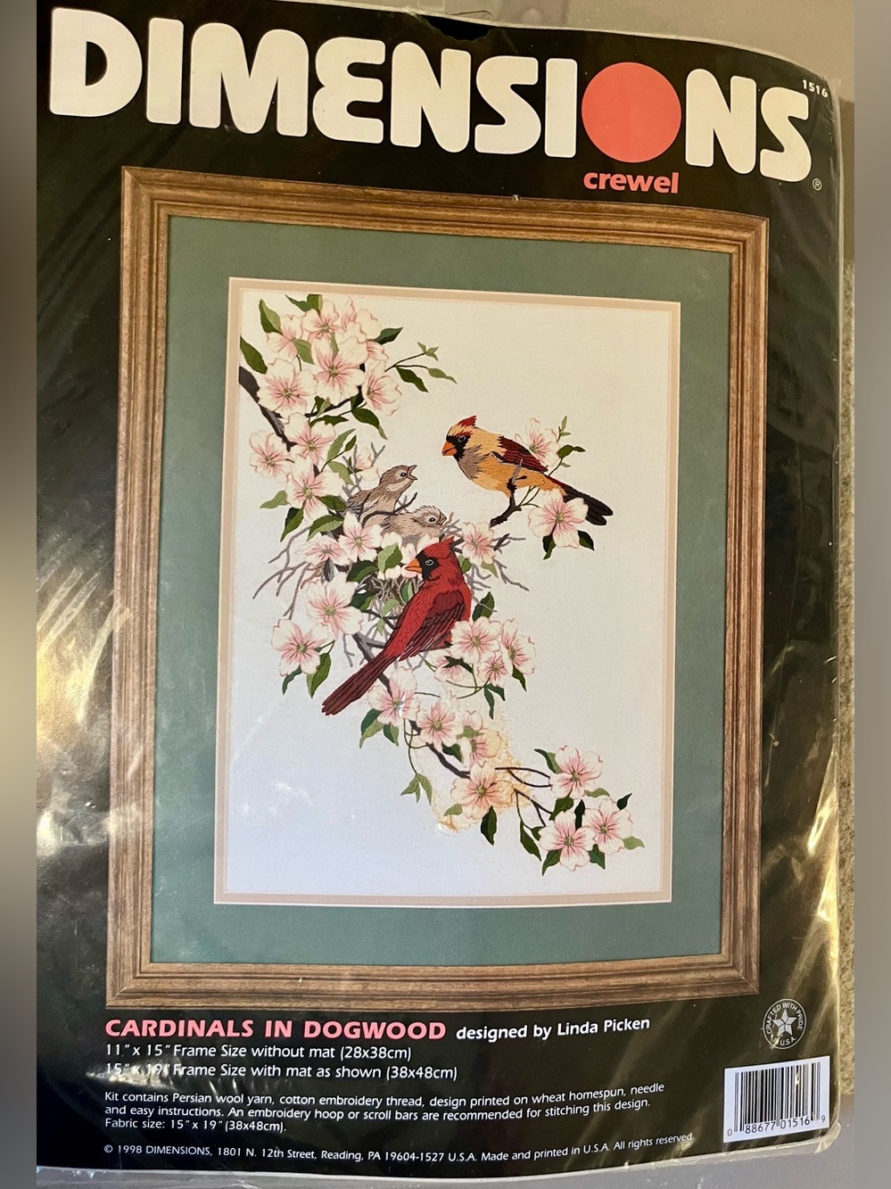 Dimensions "Cardinals in Dogwood" Crewel Embroidery Kit #1516 Linda Picken 1998